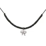 Collier noir et argent pour femme, cordon & pendentif noeud