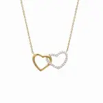 Collier plaqu� or et zircon, 2 coeurs entrelac�s pour femme - anissa