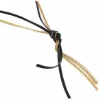 Collier sautoir original, plaqu or et cuir noir - noeud
