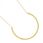 Collier solstice - acier dor, pendentif demi - cercle graphique, chane 45 cm