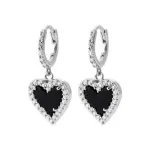 Créoles argent et coeur en pierre d'agate noire Créoles argent et coeur en pierre d'agate noire