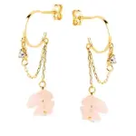 Croles femme, or 18 carats, chanes et quartz rose - posie