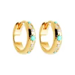 Cr�oles tchin - plaqu� or 18 carats, zircon et turquoise synth�tique, diam�tre 14 mm