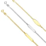 Gourmette prnom bb, or blanc / or jaune, maille marine