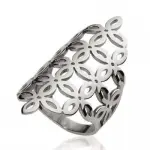Grosse bague femme en acier gris, motif floral - liana Grosse bague femme en acier gris, motif floral - liana
