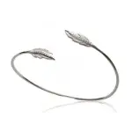 Jonc argent rhodié et zircon, 2 plumes - sara Jonc argent rhodié et zircon, 2 plumes - sara