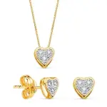 Parure coeur en or 18 carats bicolore et zircons - collier et boucles assortis - ariane