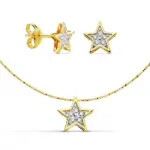 Parure solne - collier et boucles etoile en or bicolore 18 carats et zirconia