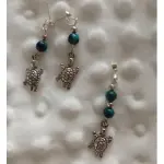 Parure turtle - boucles & pendentif en argent 925 avec il de tigre bleu