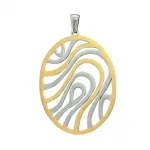 Pendentif alizé - ovale grand format en acier doré & argenté, motif vague Pendentif alizé - ovale grand format en acier doré & argenté, motif vague