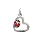 Pendentif enfant en argent et mail rouge - coeur et coccinelle
