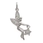 Pendentif femme en argent rhodi, petite fe rehausse de zircon