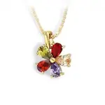 Pendentif femme plaqu or, fleur multicolore en zircon