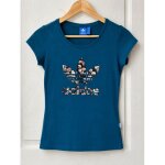 Adidas t - shirt originals trefoil bleu p�trole � logo floral, taille 36, 100% coton