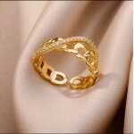 Bague en acier inoxydable couleur or pour femmes chane ajoure en cristal zircon bijoux cadeau 2025 ...