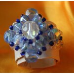 Bague perles facettes et rocaille tons bleus
