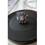 Bague vintage argent brillant et zirconiums bleus plaqu� 18 karats inoxydable belle facture soign�e