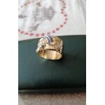 Bague vintage or � zirconiums bleus - plaqu�e or 18 carats inoxydable largeur anneau 1 cm tr�s belle ...