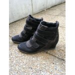 Baskets compens�es geox 39 noir et gris, en cuir et nubuck