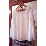 Blouse blanche ample col rond avec perles cousues 44 xxl damart neuve.