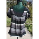Blouse caroll ray�e noir / taupe / gris et blanc brillant�s. taille �tiquet�e:42.