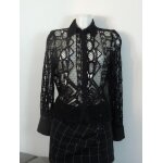 Blouse / chemisier / top noir ajour en crochet, lin et tulle - taille xs - zara