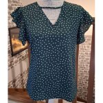 Blouse l�g�re verte � pois blancs
