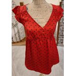 Blouse longue fluide rouge � motifs