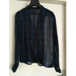 Blouse mousseline cossais vert et bleu taille m