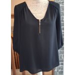 Blouse noire transparente au col zipp�