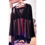 Blouse translucide noire bas motifs colorés 38 m ddp. Blouse translucide noire bas motifs colorés 38 m ddp.