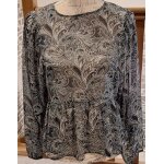 Superbe blouse transparente au motif cachemire blanc et gris