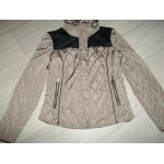 Blouson cache cache marron et simili cuir noir, capuche taille s tbe