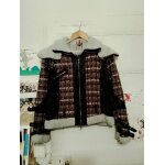 Blouson chaud a carreaux bordeaux / roses fourr� gris clair 40 l desigual.