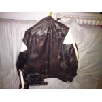 Blouson cuir redskins noir � bandes blanches style motard