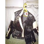 Blouson cuir redskins noir À bandes blanches style motard Blouson cuir redskins noir À bandes blanches style motard