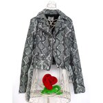 Blouson perfecto motif serpent gris noir blanc bershka taille s simili cuir veste rock zip double