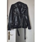 Blouson similicuir perfecto zara noir coupe loose / oversize, zips argent�s, ceinture taille 42 xl
