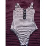 Body jennyfer coton 36 blanc ray marine