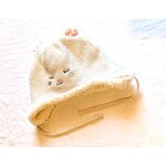 Bonnet beige cache oreilles chat yeux ferm�s flot ficelles accessoire petits enfants