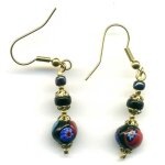 Boucles d'oreilles avec 1 perle en verre fa�on murano. 2, 5 cm