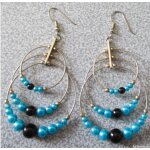 Boucles d'oreilles anciennes form�es de 3 anneaux m�talliques concentriques superpos�s (diam�tres 2 / ...