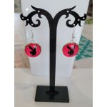 Boucles d'oreilles cabochon lapin playboy noir rose