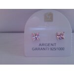 Boucles d'oreilles carr�es 4 x 4 mm en argent & oxyde de zirconium rose