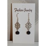 Boucles d'oreilles fantaisies neuves originales style baroque en mtal et perle noire