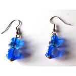 Boucles d'oreilles fantaisie pendantes formes de boules lumineuses bleues dont une grosse avec une fleur ...