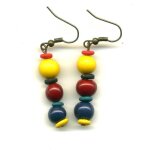 Boucles d'oreilles en graines d'aca (graines de palmier) de couleur jaune, rouge et bleu fonc spar ...