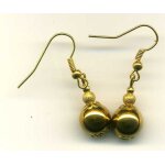 Boucles d'oreilles en hmatite dor avec coupelles en mtal dor et perles granites (pierres de 10 mm) ...