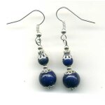 Boucles d'oreilles en lapis lazuli avec coupelles argentes (pierres de 6 et 10 mm)