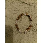 Bracelet artisanal en oeils de tigre marrons et argent tibtain.